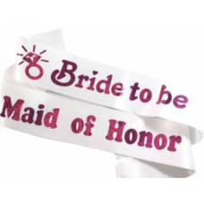 White Sash with Pink Sparkly Writing - MAID OF HONOR CLEARANCE